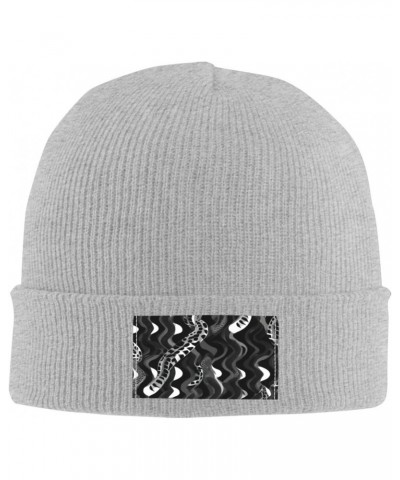 Black White Snake Skin Pattern Warm Knitted Hat, Neutral, Fashionable, Soft, Lightweight, Printed Fisherman Hat. $13.17 Skull...