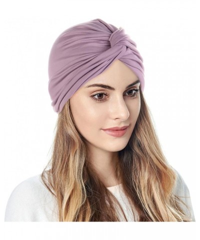 Womens Casual Muslim Turban Cap Cancer Chemo Muslim Headwrap Cap Solid Color Stretch Not Slip African Hat Purple 1 $6.74 Skul...