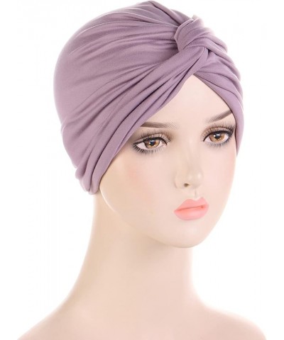 Womens Casual Muslim Turban Cap Cancer Chemo Muslim Headwrap Cap Solid Color Stretch Not Slip African Hat Purple 1 $6.74 Skul...