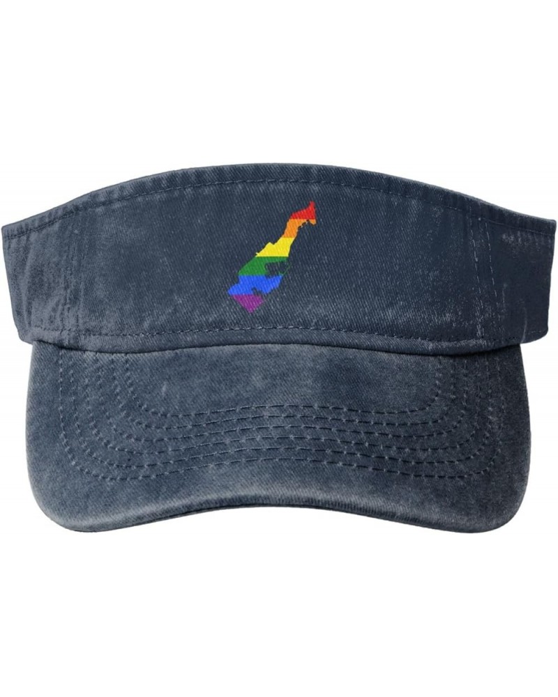 LGBT Flag Map of Monaco Sun Visor Hats for Women Men Adjustable Sports Sun Hats Cotton Golf Cap Navy Blue $14.57 Visors