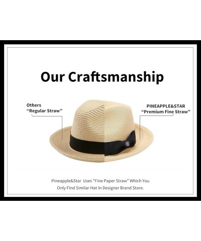 Pineapple&Star Genoa Fedora Bucket Sun Straw Beach Hat Fine Braid UPF50+ Unisex Beige_bowbk $17.20 Fedoras