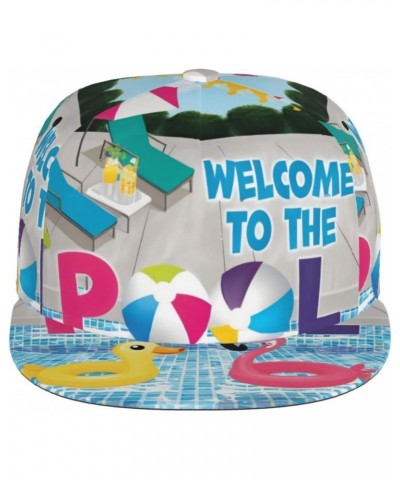 Flamingo and Swimming Pool Fashion,Polyester Flat Brim Baseball Cap,Sweat-Wicking,Breathable and Cool,Suitable for Summer,Pro...