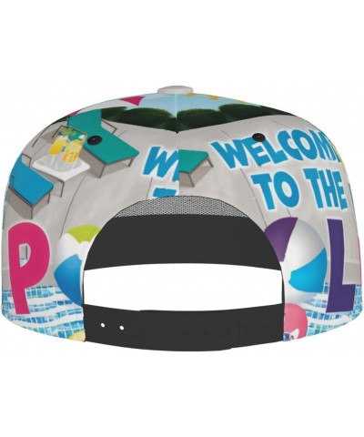 Flamingo and Swimming Pool Fashion,Polyester Flat Brim Baseball Cap,Sweat-Wicking,Breathable and Cool,Suitable for Summer,Pro...