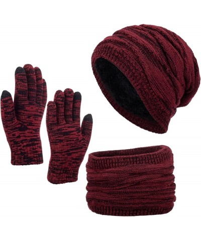 Beanie Hat Scarf Gloves 3 in 1 Winter Set Knitted Scarf Hat Touch Screen Gloves and Winter Warmer for Unisex A $9.59 Scarves