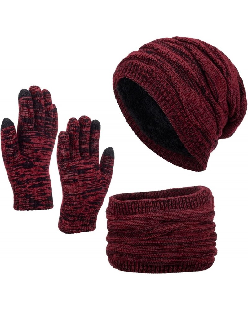 Beanie Hat Scarf Gloves 3 in 1 Winter Set Knitted Scarf Hat Touch Screen Gloves and Winter Warmer for Unisex A $9.59 Scarves