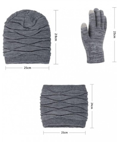 Beanie Hat Scarf Gloves 3 in 1 Winter Set Knitted Scarf Hat Touch Screen Gloves and Winter Warmer for Unisex A $9.59 Scarves