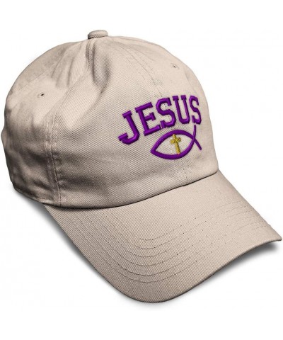 Soft Baseball Cap Jesus Fish Symbol Cross A Embroidery Christian Symbol Cotton Dad Hats for Men & Women Stone Design Only $14...