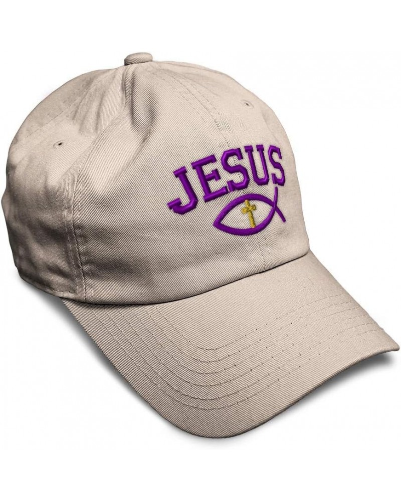 Soft Baseball Cap Jesus Fish Symbol Cross A Embroidery Christian Symbol Cotton Dad Hats for Men & Women Stone Design Only $14...