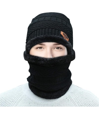 Men's Knit Cuffed Winter Thermal Lined Hat with Ear Warmer Windproof Baseball Ski Cap Black $6.29 Skullies & Beanies