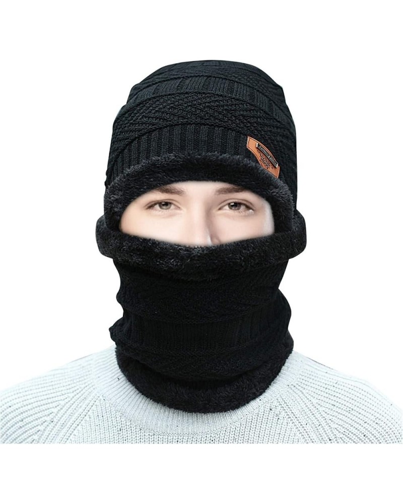 Men's Knit Cuffed Winter Thermal Lined Hat with Ear Warmer Windproof Baseball Ski Cap Black $6.29 Skullies & Beanies