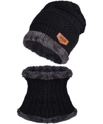 Men's Knit Cuffed Winter Thermal Lined Hat with Ear Warmer Windproof Baseball Ski Cap Black $6.29 Skullies & Beanies