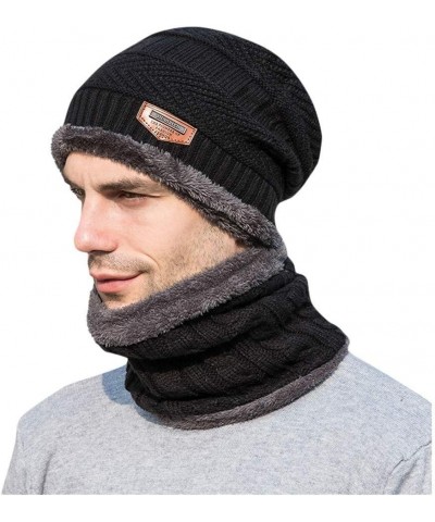 Men's Knit Cuffed Winter Thermal Lined Hat with Ear Warmer Windproof Baseball Ski Cap Black $6.29 Skullies & Beanies