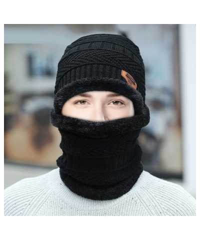 Men's Knit Cuffed Winter Thermal Lined Hat with Ear Warmer Windproof Baseball Ski Cap Black $6.29 Skullies & Beanies