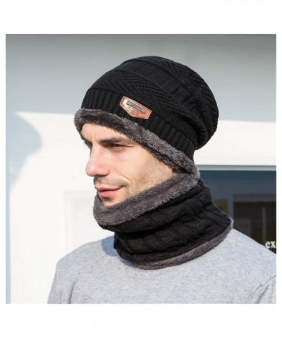 Men's Knit Cuffed Winter Thermal Lined Hat with Ear Warmer Windproof Baseball Ski Cap Black $6.29 Skullies & Beanies