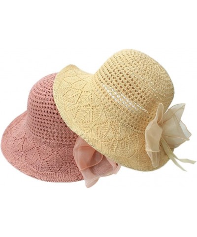 Womens Knit Wide Brim Sun Hat Cloche Bucket Hat Fishing Hat Beach Solid Color Foldable Summer Cap Yellow $12.31 Sun Hats