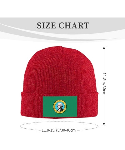 Flag of Washington Winter Warm Knit Hat - Soft, Classic,Stretchy Beanie Cap Black Red $13.81 Skullies & Beanies