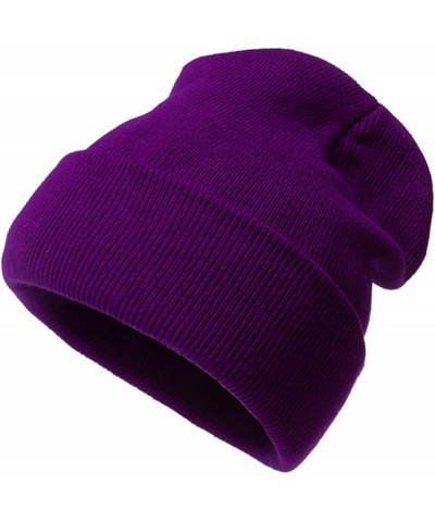 Womens Knitted Hat with Visor Brim Winter Slouchy Hat Warm Lined Snow Caps Gifts Christmas Purple $6.15 Skullies & Beanies