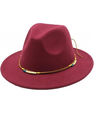 Women's Fedora Hat Wide Brim Felt Jazz Hat with Rope Solid Color Panama Hat Casual Cloche Hats Crushable Wine Red1 $18.28 Fed...