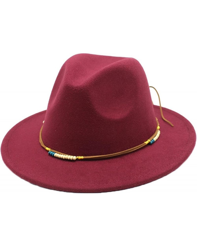 Women's Fedora Hat Wide Brim Felt Jazz Hat with Rope Solid Color Panama Hat Casual Cloche Hats Crushable Wine Red1 $18.28 Fed...