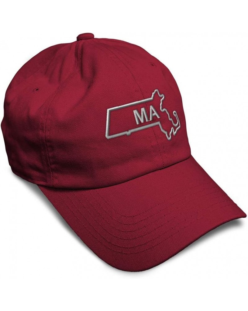 Soft Baseball Cap Massachusetts State Map Ma Embroidery Names Cotton Dad Hats for Men & Women Burgundy Design Only $14.84 Bas...