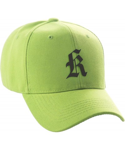 Structured Baseball Hat Cap Curved Visor Black Old English Font Alphabet A to Z Lime Letter K $11.49 Baseball Caps