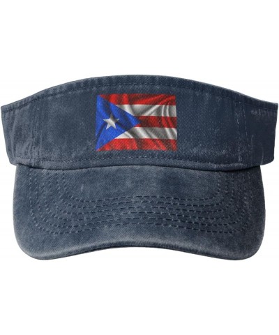 Silk Style Flag of Puerto Rico Sun Visor Hats for Women Men Adjustable Sports Sun Hats Cotton Golf Cap Navy Blue $13.35 Visors