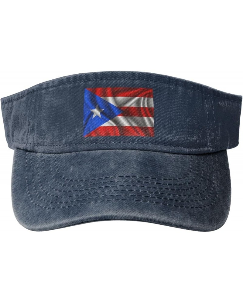 Silk Style Flag of Puerto Rico Sun Visor Hats for Women Men Adjustable Sports Sun Hats Cotton Golf Cap Navy Blue $13.35 Visors