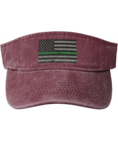 United States Thin Green Line Flag Texture Effect Sun Visor Hats for Women Men Adjustable Cotton Sun Hat Golf Cap Red $9.55 V...