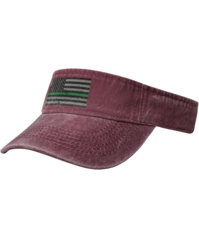 United States Thin Green Line Flag Texture Effect Sun Visor Hats for Women Men Adjustable Cotton Sun Hat Golf Cap Red $9.55 V...