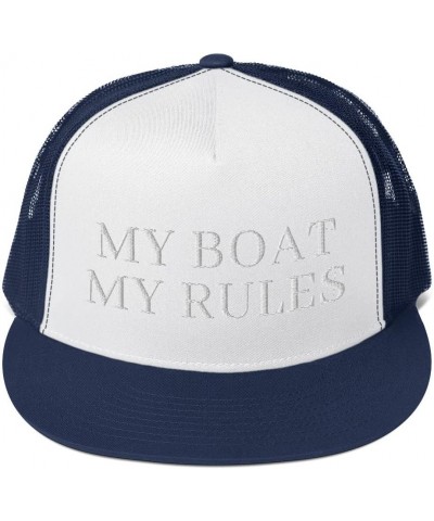 My Boat My Rules Hat (Embroidered Trucker Cap) Captain Boat Owner Funny Navy/ White/ Navy $18.41 Baseball Caps