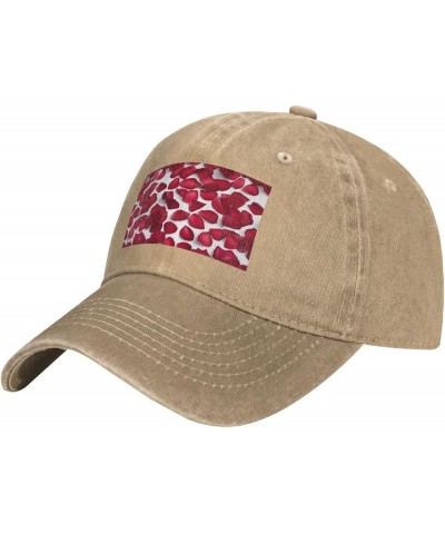 Red Rose Petals Print Washed Cowboy Baseball Cap for Adults Adjustable Caps Fashion Cap A Sun Hat Natural $11.80 Baseball Caps