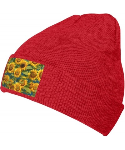 Summer Sunflower Print Beanie Hat Gift Knitted Hat for Men Women,Lightweight,Elastic, Suitable for Travel Red $8.92 Skullies ...