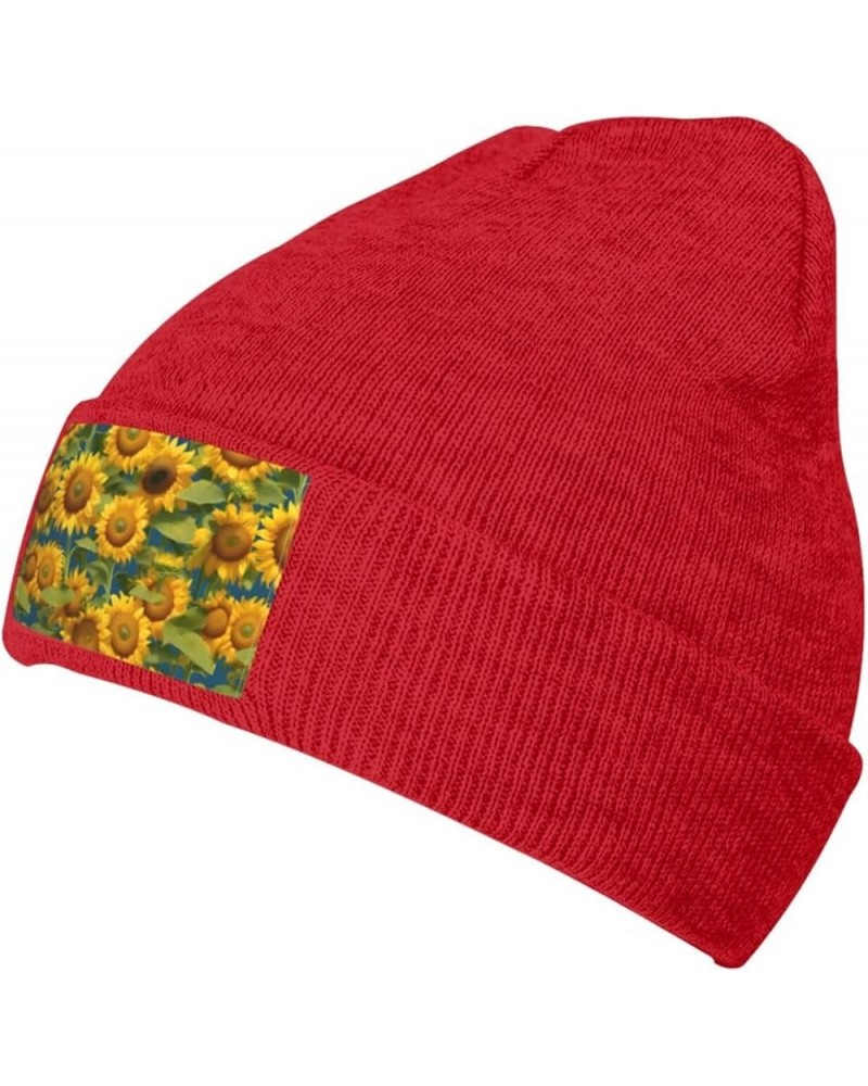 Summer Sunflower Print Beanie Hat Gift Knitted Hat for Men Women,Lightweight,Elastic, Suitable for Travel Red $8.92 Skullies ...