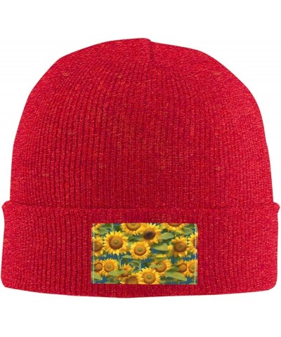 Summer Sunflower Print Beanie Hat Gift Knitted Hat for Men Women,Lightweight,Elastic, Suitable for Travel Red $8.92 Skullies ...