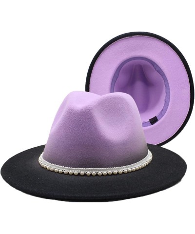 Women Lady Two Tone Wide Brim Panama Hat Patchwork Colors Classic Fedora Hat with Pearl All-Match Fashion Jazz Caps 7 $15.75 ...