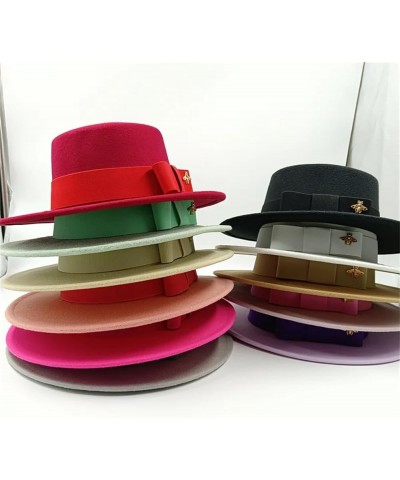 Men's and Women's Winter Fedora Hat Round Bumpy Surface Flat Top Bow Tie Elastic Band Jazz Hat 37 $20.33 Fedoras