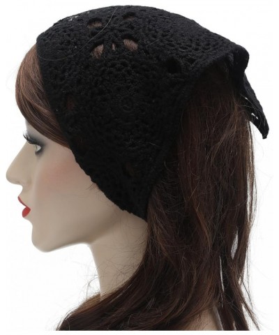 Women Cotton Triangle Head Scarf Crochet Hair Bandanas Handmade Kint Turban Plain Black $12.41 Headbands