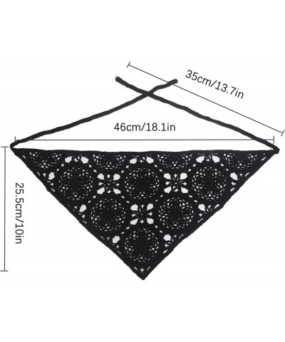 Women Cotton Triangle Head Scarf Crochet Hair Bandanas Handmade Kint Turban Plain Black $12.41 Headbands