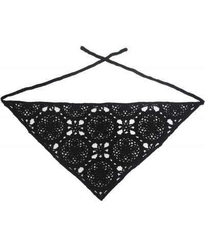 Women Cotton Triangle Head Scarf Crochet Hair Bandanas Handmade Kint Turban Plain Black $12.41 Headbands