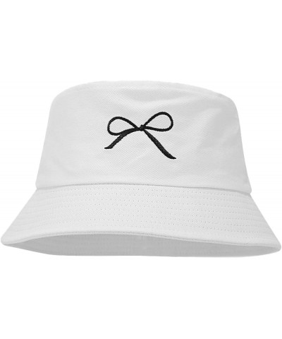 Women Solid Color Cartoon Cute Bow Pendant Spring Summer Fashion Fisherman Hat Warm Bucket Hat White $5.93 Bucket Hats