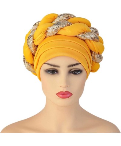 Fashion Women Beading Braid Hat Muslim Ruffle Cancer Wrap Cap Sleep Caps Satin Lined Hair Ladies Bucket Hat Yellow-d $13.93 B...