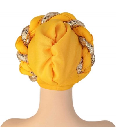 Fashion Women Beading Braid Hat Muslim Ruffle Cancer Wrap Cap Sleep Caps Satin Lined Hair Ladies Bucket Hat Yellow-d $13.93 B...