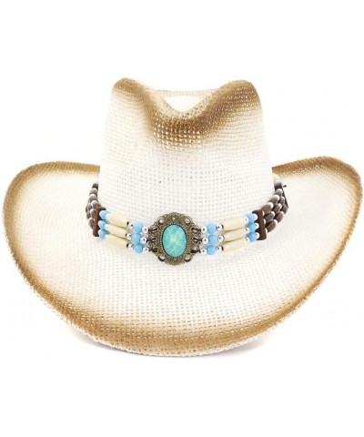 Sun Cowboy Hat Summer Women Men Outdoor Straw Cowboy Hat Sun Hat Beach Hat Male Turquoise Beads String Sunhat (Color : 3, Siz...