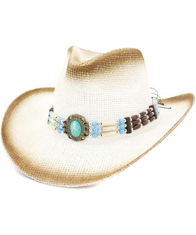 Sun Cowboy Hat Summer Women Men Outdoor Straw Cowboy Hat Sun Hat Beach Hat Male Turquoise Beads String Sunhat (Color : 3, Siz...