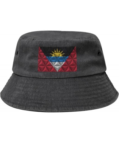 Antigua and Barbuda Flag with Polygonal Effect Bucket Hat for Men Women Outdoor Washed Cotton Sun Hats Travel Beach Hat Black...