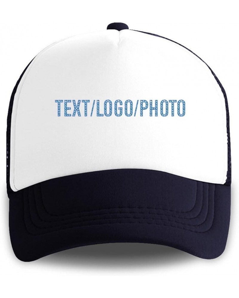 Desgin Grid Trucker Hat Add Your Design Adjustable Snapback Grid Cap Sky Blue Navy $13.01 Baseball Caps