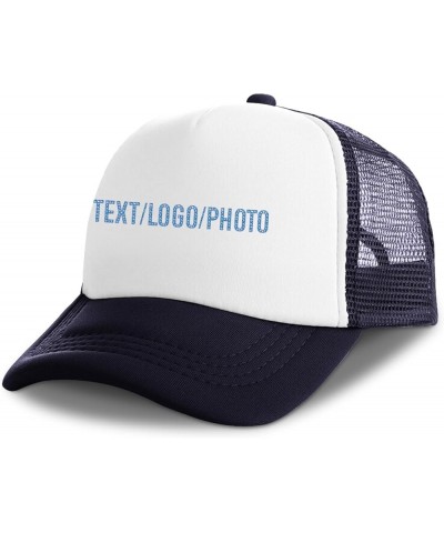 Desgin Grid Trucker Hat Add Your Design Adjustable Snapback Grid Cap Sky Blue Navy $13.01 Baseball Caps