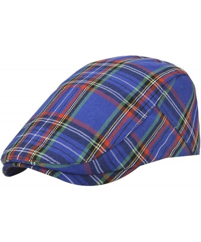 British Vintage Plaid Newsboy Cap for Woman Cotton Blend Baker Boy Cabbie Hat Unisex Driving Ivy Hats Blue $11.18 Newsboy Caps