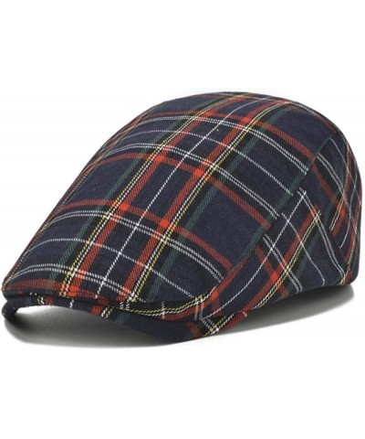 British Vintage Plaid Newsboy Cap for Woman Cotton Blend Baker Boy Cabbie Hat Unisex Driving Ivy Hats Blue $11.18 Newsboy Caps