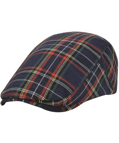 British Vintage Plaid Newsboy Cap for Woman Cotton Blend Baker Boy Cabbie Hat Unisex Driving Ivy Hats Blue $11.18 Newsboy Caps